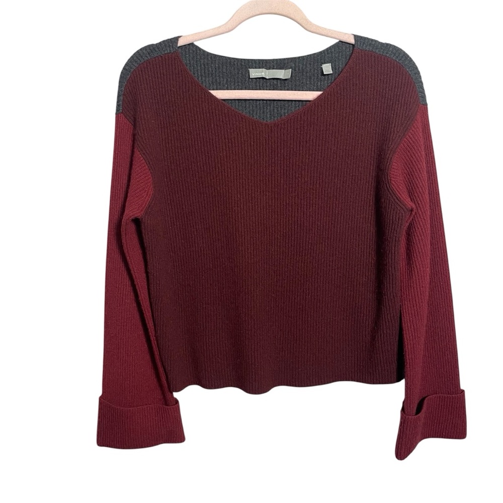 Vince 100% Cashmere Sweater Colorblock wide cuffed sleeves